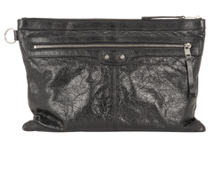 Large Classic Clip Clutch, Leather, Black, 528147, DB, 2*